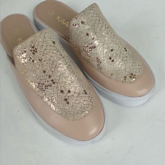 Kaanas Metallic Crackle Slide Sneakers Nude Pink Platform Mules Size 6 Revolve - Picture 3 of 14